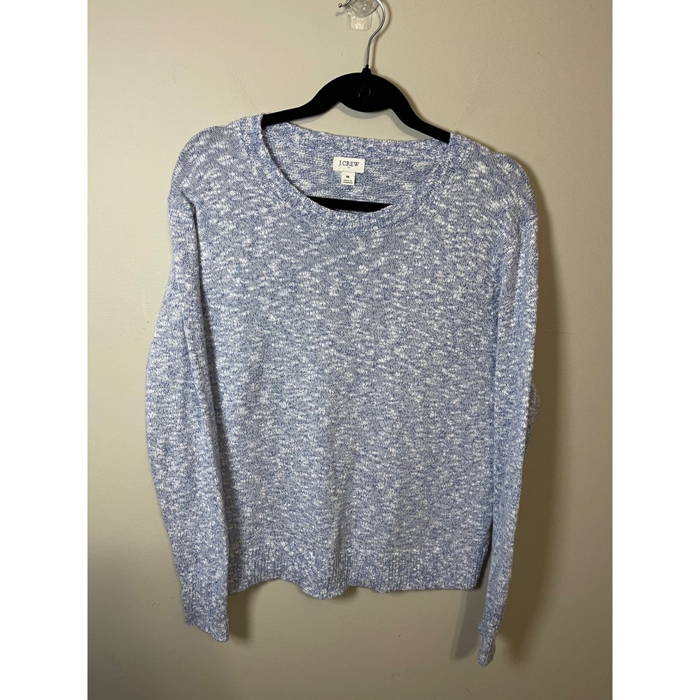 J.Crew Blue White Marled Cotton Blend Crewneck Sweater cozy soft minimalist